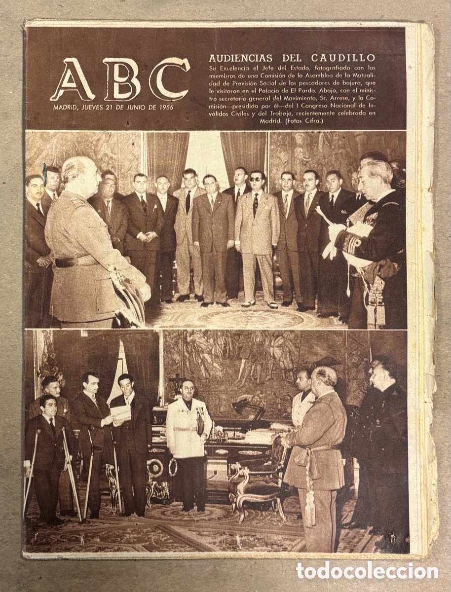 Coleccionismo de revistas y peri&oacute;dicos: ABC (21 JUNIO 1956) AUDIENCIAS DEL CAUDILLO, MINAS DE SER&Oacute;N, ATHLETIC BILBAO - ATL&Eacute;TICO MADRID FINAL