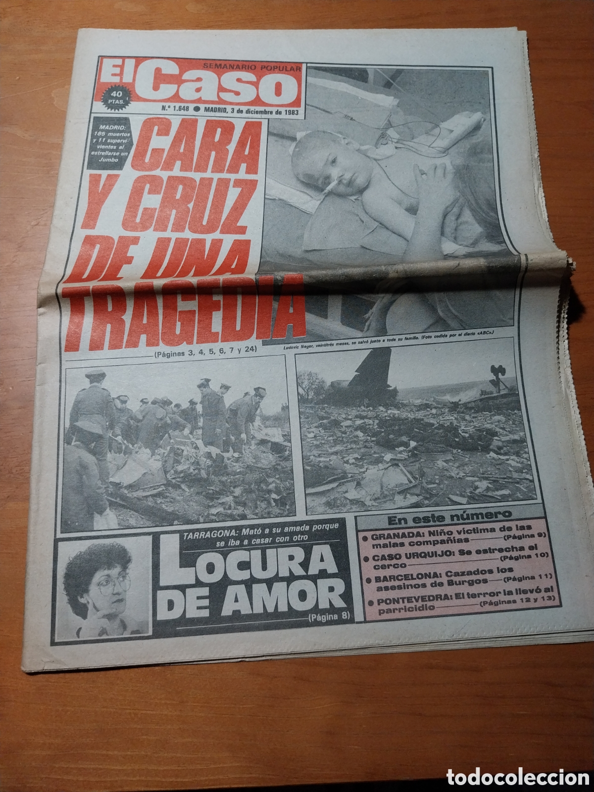 Collection Magazines and Newspapers: EL CASO 1983 ACCIDENTE AVION MEJORADA DEL CAMPO. LOCURA DE AMOR FLIX TARRAGONA. PARRICIDIO PONTEV