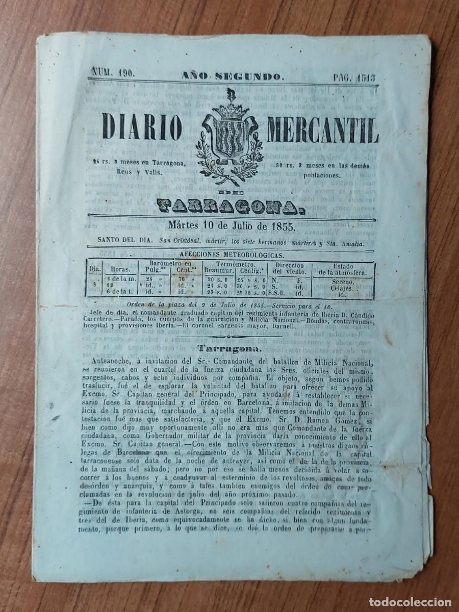 Collection Magazines and Newspapers: TARRAGONA DIARIO MERCANTIL 1855 MILICIA NACIONAL VENDRELL CALAFELL BELLVEI