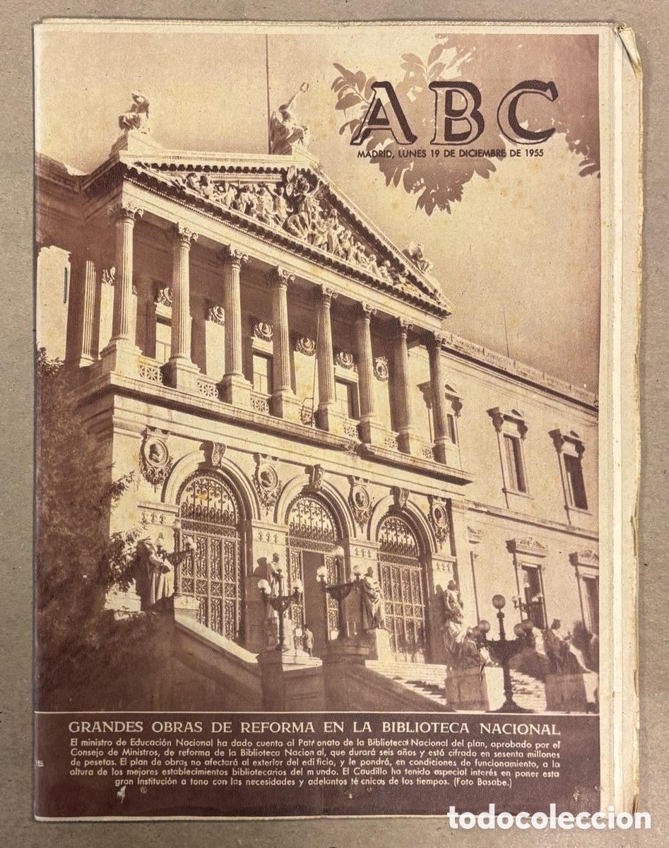 Coleccionismo de revistas y peri&oacute;dicos: ABC (19 DICIEMBRE 1955) OBRAS BIBLIOTECA NACIONAL, VILLANUEVA DEL PARDILLO PUEBLO RECONSTRUIDO