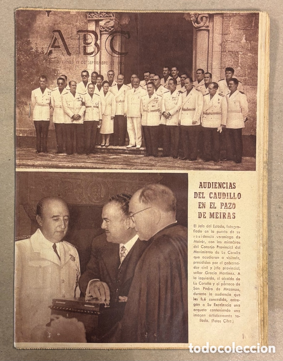 Coleccionismo de revistas y peri&oacute;dicos: ABC (19 SEPTIEMBRE 1955) AUDIENCIAS DEL CAUDILLO EN PAZO DE MEIRAS, INAUGURACI&Oacute;N VIGO RESIDENCIA SAN