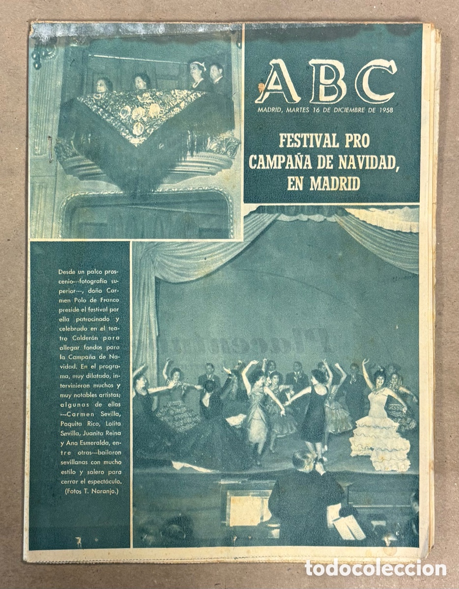 Collezionismo di Riviste e Giornali: ABC (16 DICIEMBRE 1958) FESTIVAL CAMPA&Ntilde;A NAVIDAD TEATRO CALDER&Oacute;N, JURA BANDERA SANTIAGO DE LA RIVERA