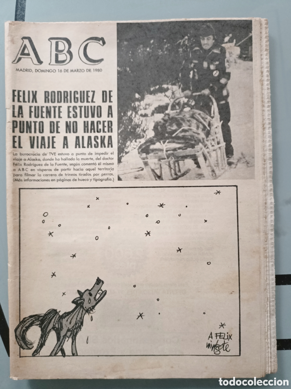 Collectionnisme de Revues et Journaux: Peri&oacute;dico ABC 16 marzo 1980. Felix Rodr&iacute;guez de la Fuente. Mingote. Lobo