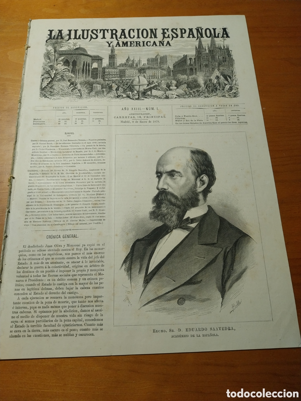 Colecionismo de Revistas e Jornais: REVISTA 1879 EL GENERAL ESPARTERO. FUENTE DE SEGOVIA DE MADRID. NUEVA YORK FERROCARRIL ELEVADO 3&deg; AV