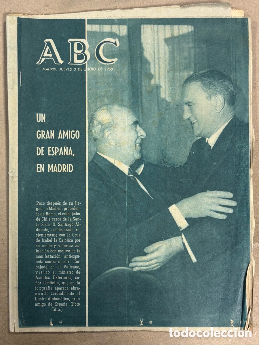 Collectionnisme de Revues et Journaux: ABC (3 ENERO 1963) EMBAJADOR CHILE CON FRANCO, EXILIADOS CUBANOS EN MIAMI, BARCELONA ELIMINADO