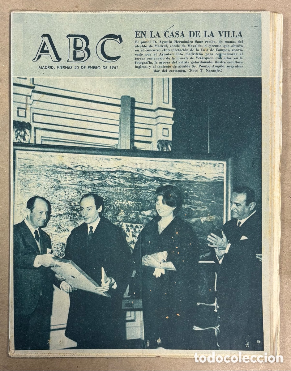 Collectionnisme de Revues et Journaux: ABC (20 ENERO 1961) PINTOR AGUST&Iacute;N HERN&Aacute;NDEZ AYUNTAMIENTO MADRID, BOTADURA LA NAVAL SESTAO BUQUE