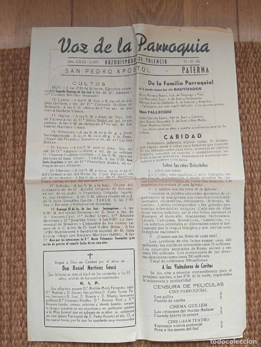 Collectionnisme de Revues et Journaux: VOZ DE LA PARROQUIA, N&ordm; 1.109 - SAN PEDRO APOSTOL, PATERNA 1962