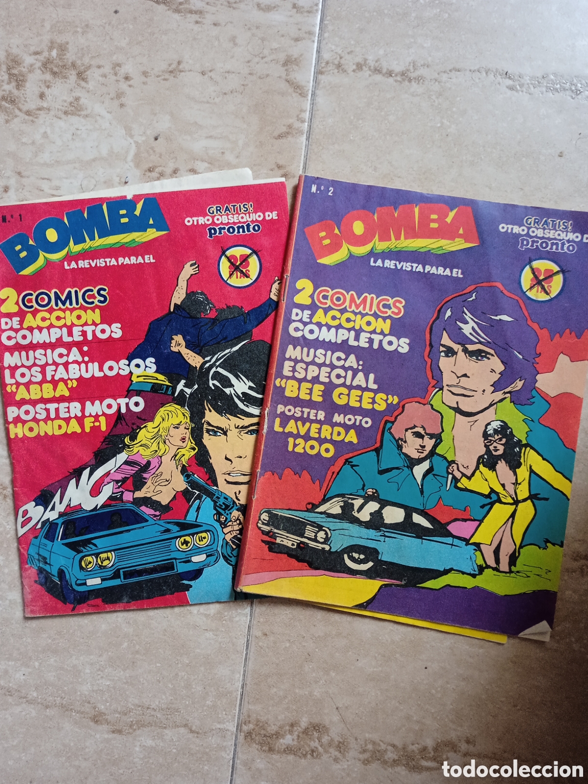 Coleccionismo de revistas y peri&oacute;dicos: Revista Bomba n&deg; 1 y 2 Abba Bee Gees Honda F-1 Laverda 1200