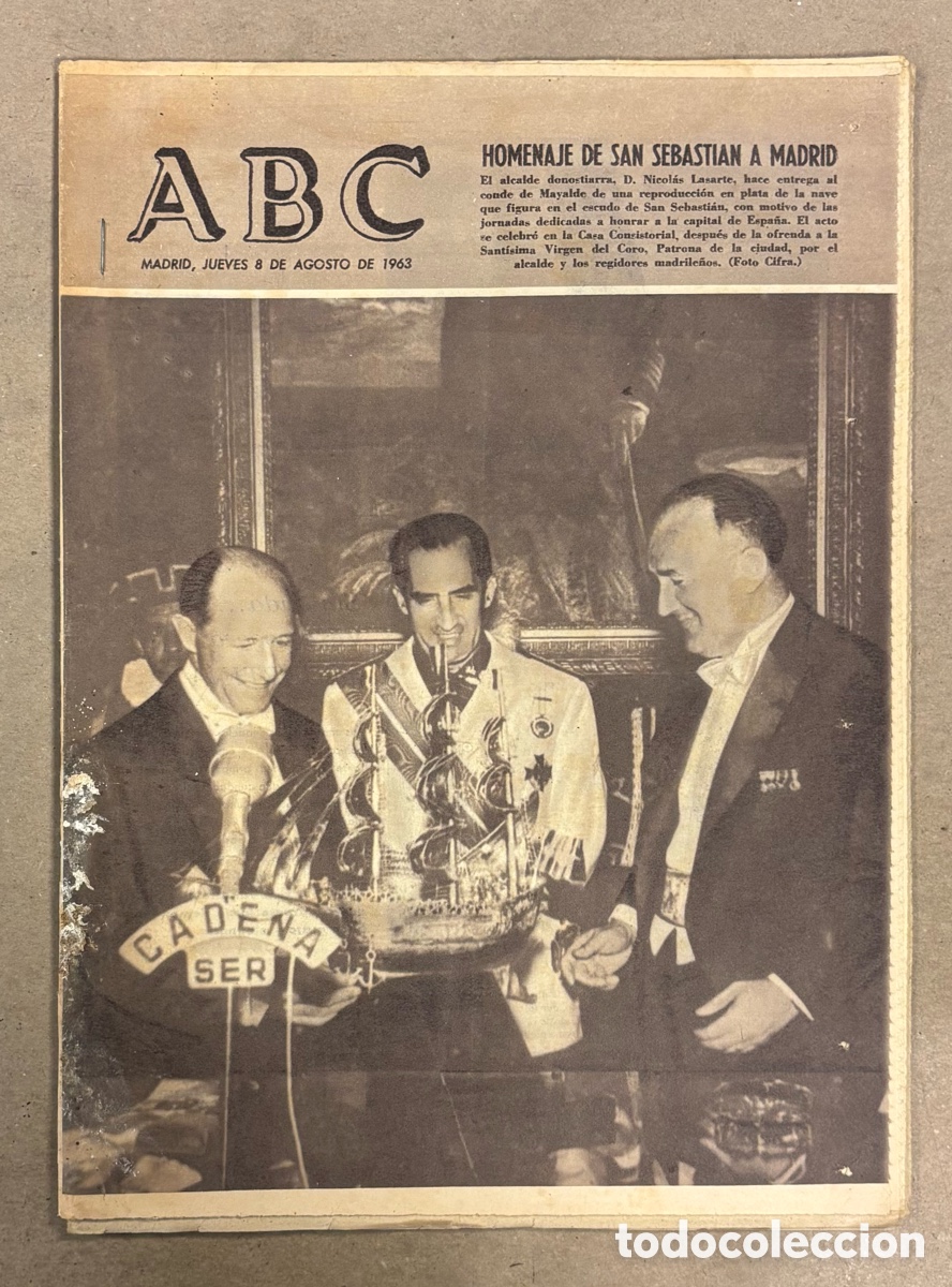 Collectionnisme de Revues et Journaux: ABC (8 AGOSTO 1963) HOMENAJE DE SAN SEBASTI&Aacute;N A MADRID, MONUMENTO A BERRUGUETE POR VICTORIO MACHO