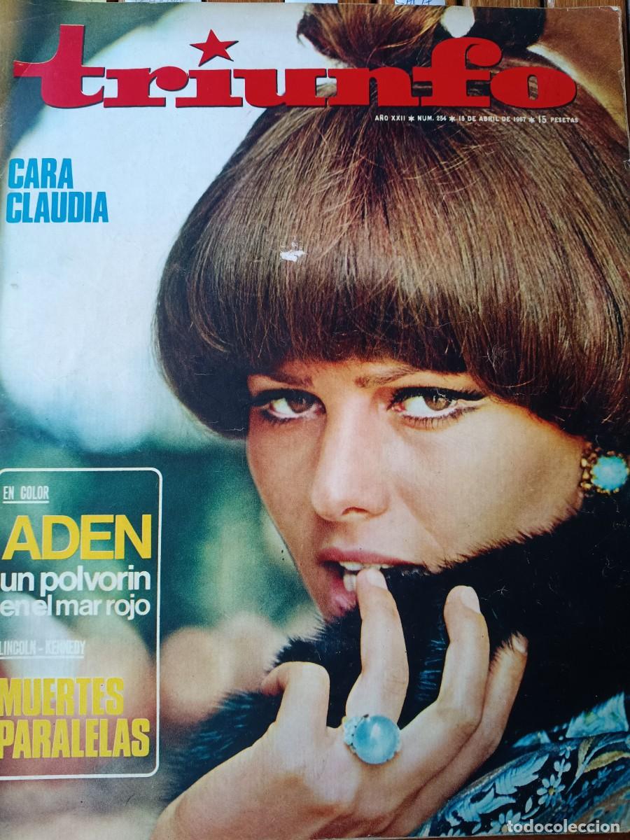 Coleccionismo de revistas y peri&oacute;dicos: NUEVA PEL&Iacute;CULA DE CLAUDIA CARDINALE. PORTADA Y 4 P&Aacute;GINAS DE TRIUNFO 1967