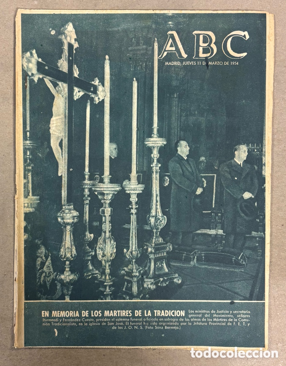 Collezionismo di Riviste e Giornali: ABC (11 MARZO 1954) EN MEMORIA DE LOS M&Aacute;RTIRES DE LA TRADICI&Oacute;N FET Y JONS, CRUCERO REINA MERCEDES