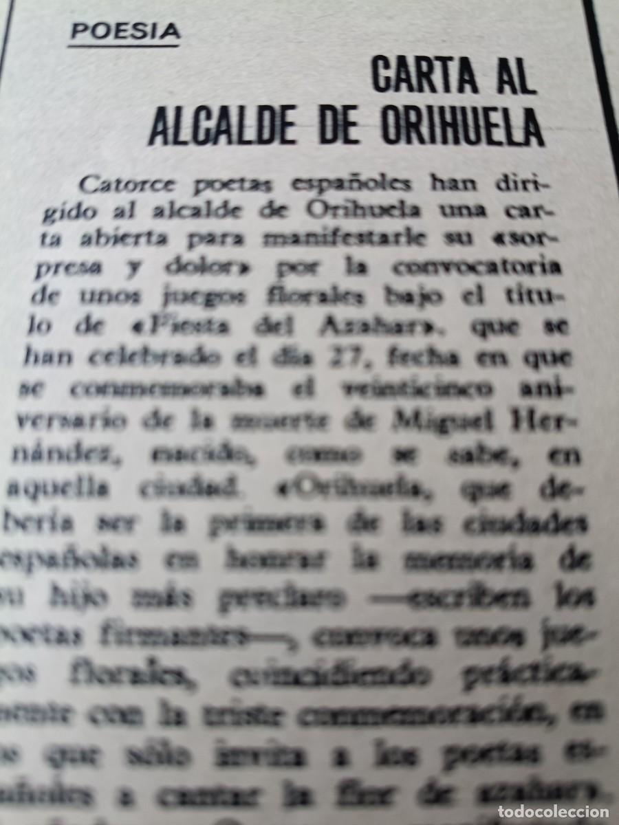 Collezionismo di Riviste e Giornali: CRITICAS A ALCALDE DE ORIHUELA POR OLVIDO DE MIGUEL HERN&Aacute;NDEZ. PEQUE&Ntilde;O ART&Iacute;CULO DE TRIUNFO 1967