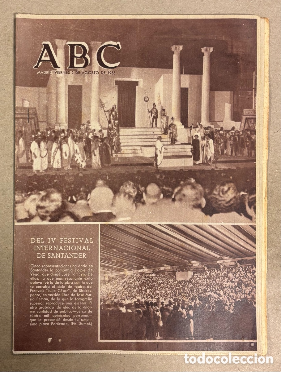 Coleccionismo de revistas y peri&oacute;dicos: ABC (5 AGOSTO 1955) IV FESTIVAL TEATRO DE SANTANDER, LOS PAJARISTAS DE BILBAO, SAO PAULO CAMPE&Oacute;N MUN