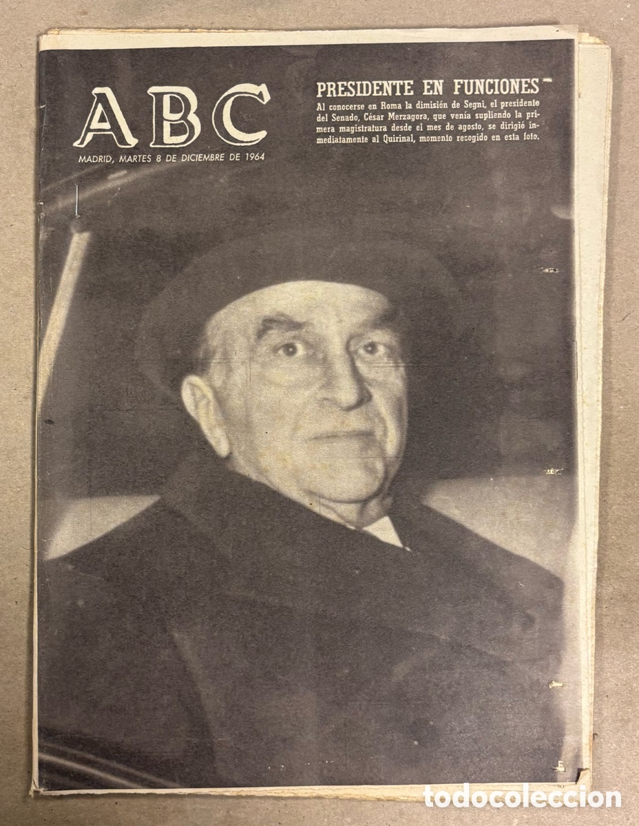 Sammeln von Zeitschriften und Zeitungen: ABC (8 DICIEMBRE 1964) PRESIDENTE ITALIA, MIEL DE RUIDERA, INAUGURADO TELESILLA EN VALLE AR&Aacute;N, PANTA
