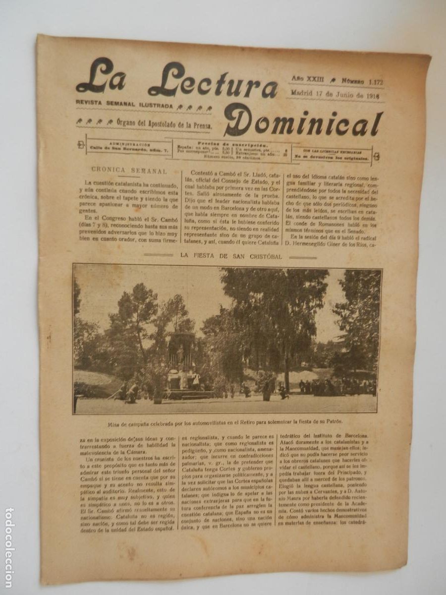 Coleccionismo de revistas y peri&oacute;dicos: LA LECTURA DOMINICAL N 1172 - 06-1916 - REVISTA SEMANAL ILUSTRADA- DIVULGACION RELIGIOSA Y MORAL