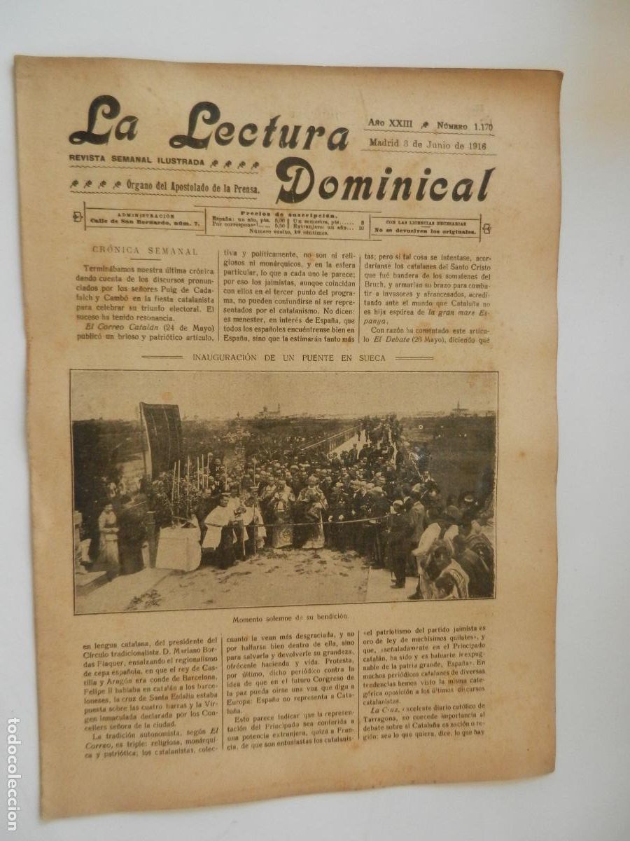 Collectionnisme de Revues et Journaux: LA LECTURA DOMINICAL N 1172 - 06-1916 - REVISTA SEMANAL ILUSTRADA- DIVULGACION RELIGIOSA Y MORAL