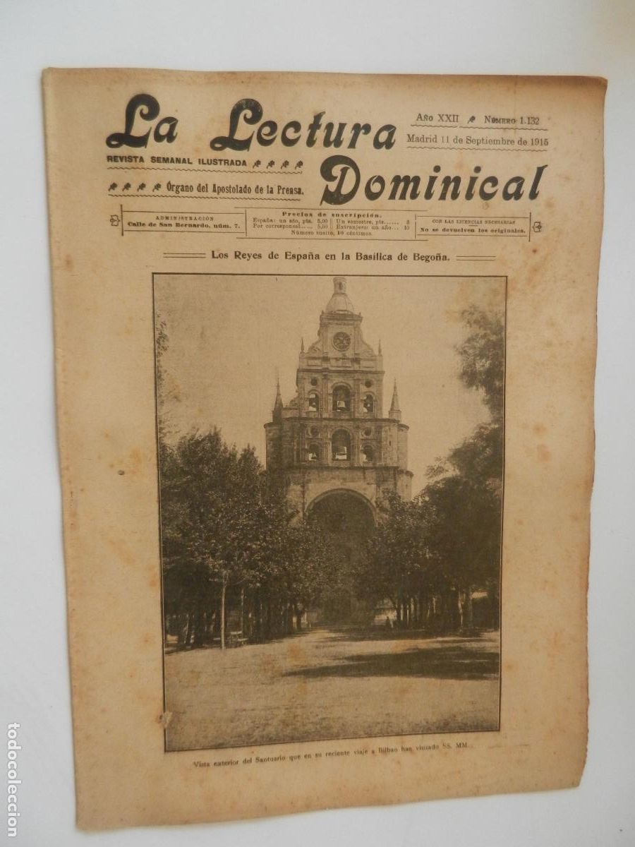 Coleccionismo de revistas y peri&oacute;dicos: LA LECTURA DOMINICAL N 1132 - 09-1915 - REVISTA SEMANAL ILUSTRADA- DIVULGACION RELIGIOSA Y MORAL