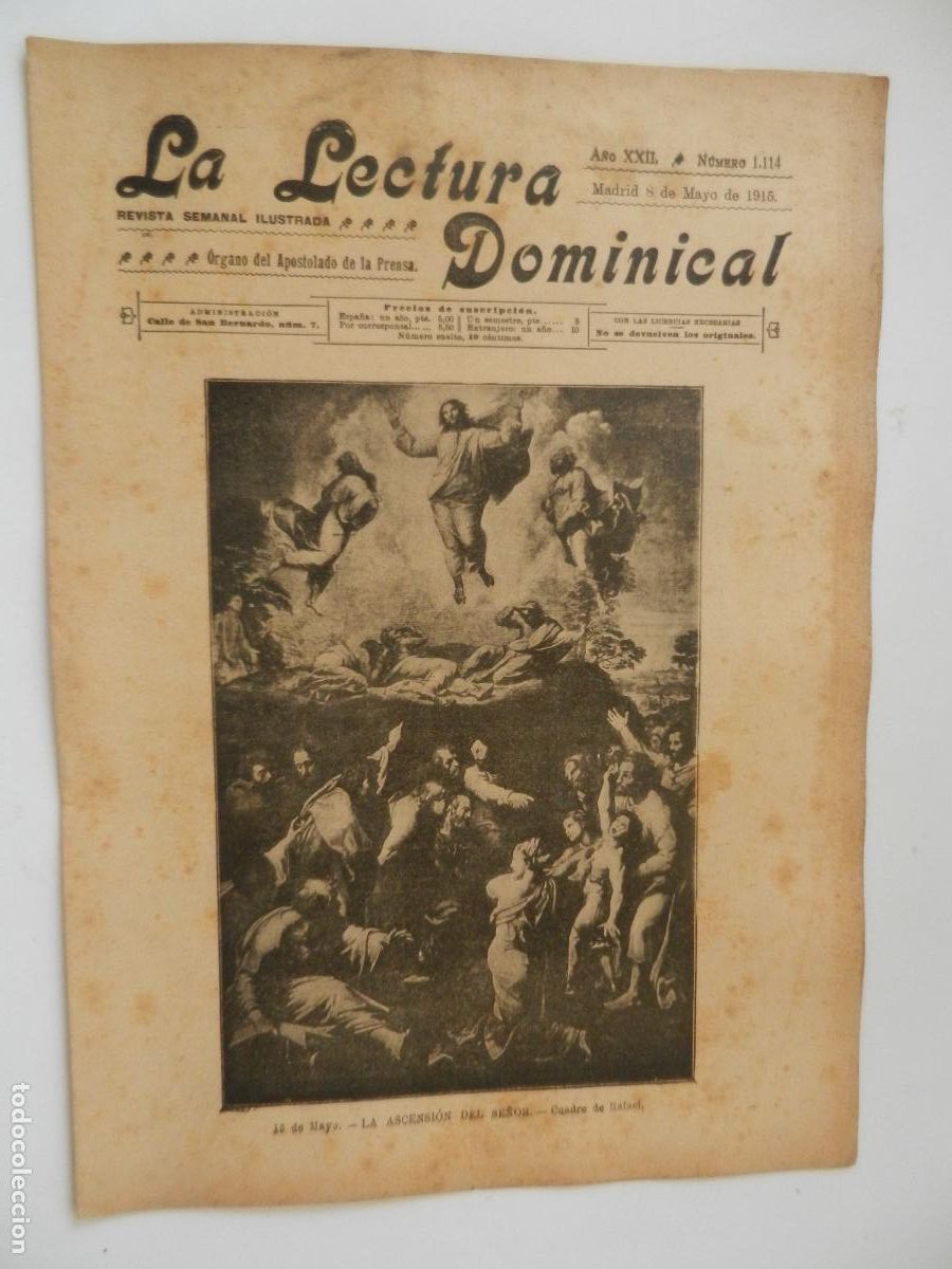 Coleccionismo de revistas y peri&oacute;dicos: LA LECTURA DOMINICAL - N&ordm; 1114 - 05-1915 - REVISTA SEMANAL ILUSTRADA- DIVULGACION RELIGIOSA Y MORAL