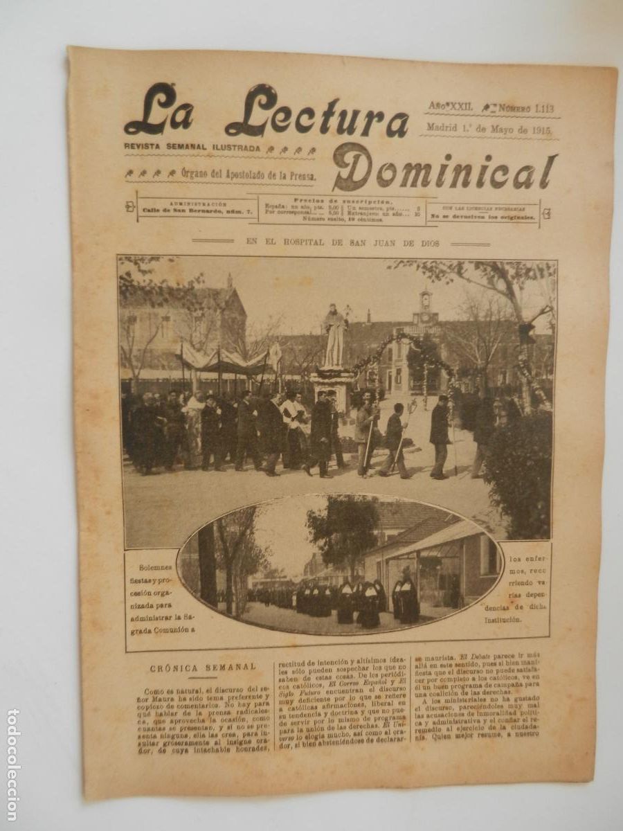 Coleccionismo de revistas y peri&oacute;dicos: LA LECTURA DOMINICAL - N&ordm; 1113 - 05-1915 - REVISTA SEMANAL ILUSTRADA- DIVULGACION RELIGIOSA Y MORAL