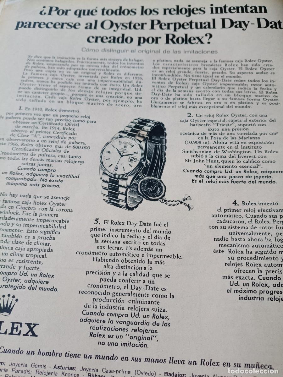 Collectionnisme de Revues et Journaux: PUBLICIDAD VINTAGE. ANUNCIO DE ROLEX OYSTER PERPETUAL DAY-DATE. 26X34 CM. 1967