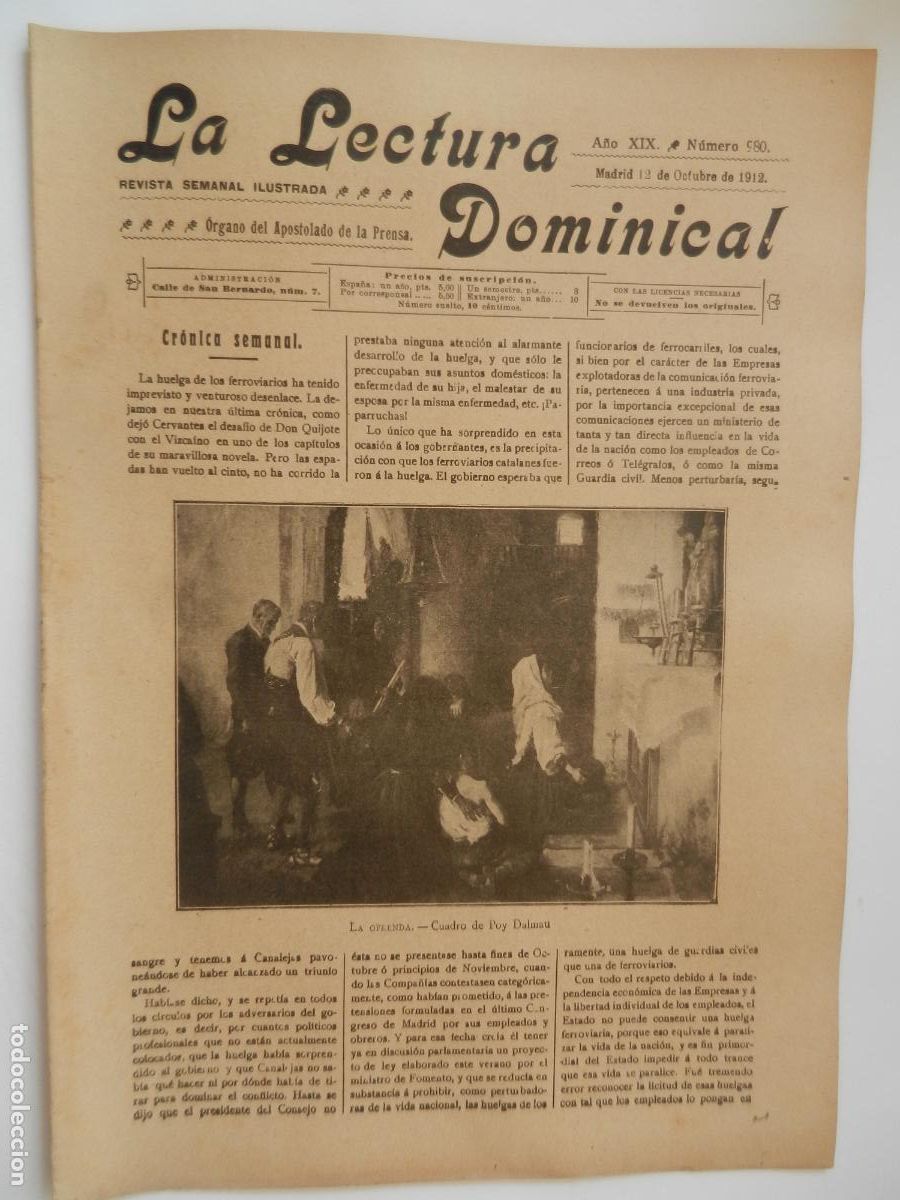 Collection Magazines and Newspapers: LA LECTURA DOMINICAL - N&ordm; 980 - 10-1912 - REVISTA SEMANAL ILUSTRADA- DIVULGACION RELIGIOSA Y MORAL