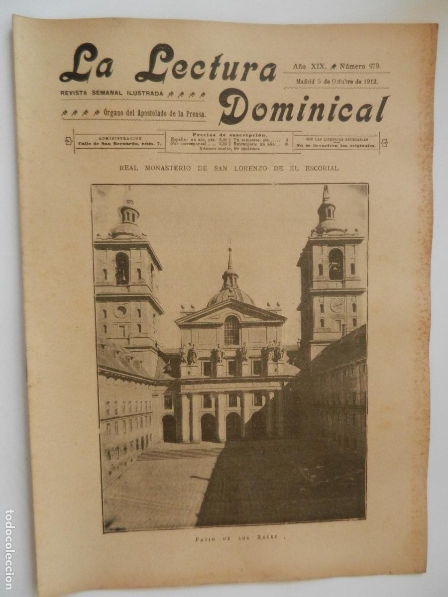 Collezionismo di Riviste e Giornali: LA LECTURA DOMINICAL - N&ordm; 979 - 10-1912 - REVISTA SEMANAL ILUSTRADA- DIVULGACION RELIGIOSA Y MORAL