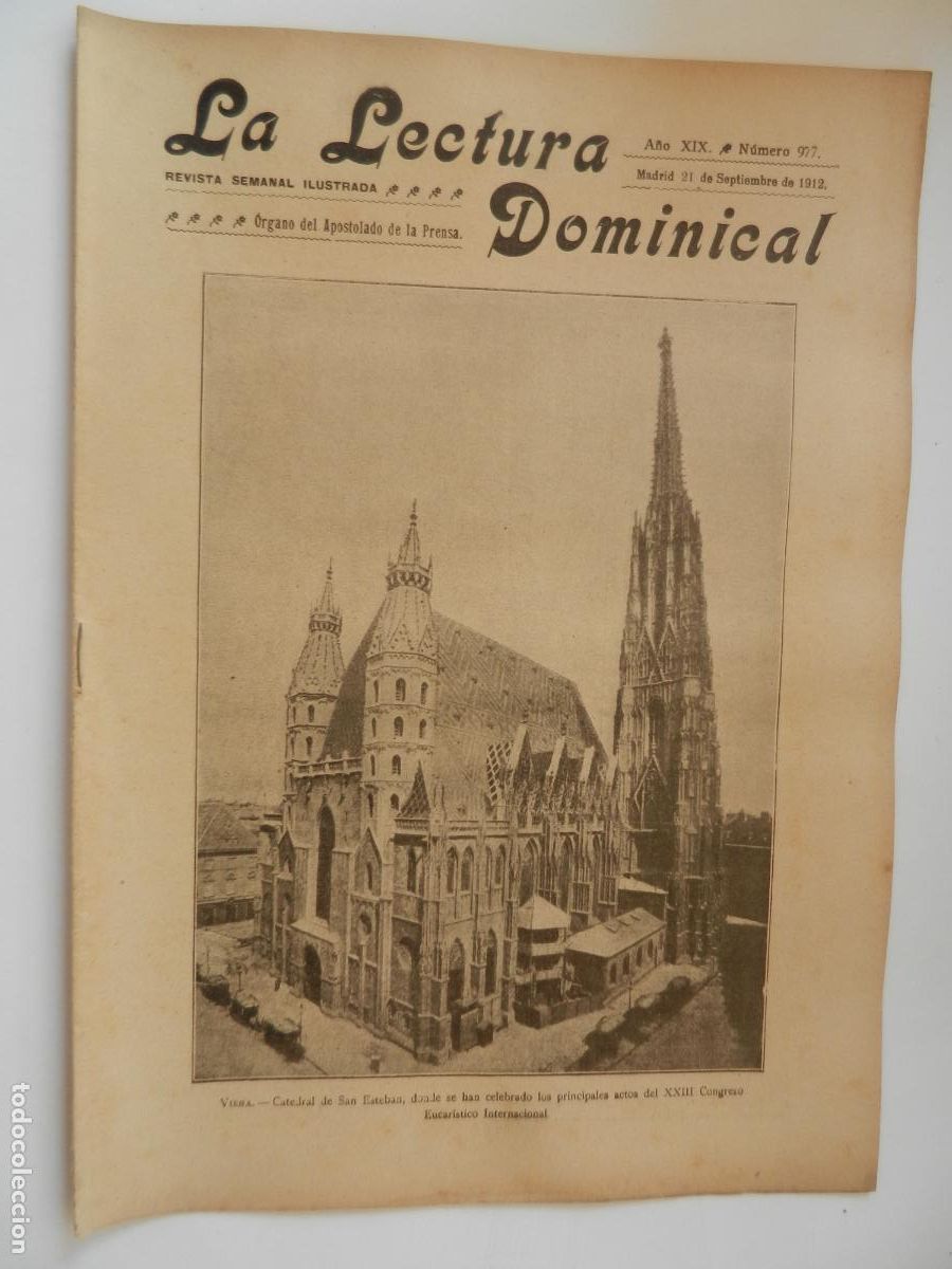 Sammeln von Zeitschriften und Zeitungen: LA LECTURA DOMINICAL - N&ordm; 977- 09-1912 - REVISTA SEMANAL ILUSTRADA- DIVULGACION RELIGIOSA Y MORAL