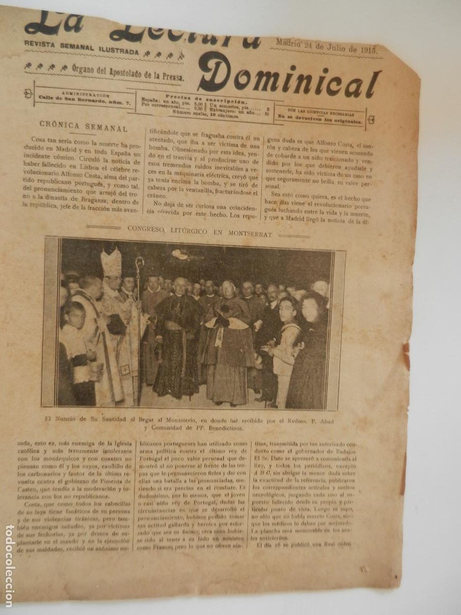 Collezionismo di Riviste e Giornali: LA LECTURA DOMINICAL - N&ordm; &iquest;? - 07-1915 - REVISTA SEMANAL ILUSTRADA- DIVULGACION RELIGIOSA Y MORAL