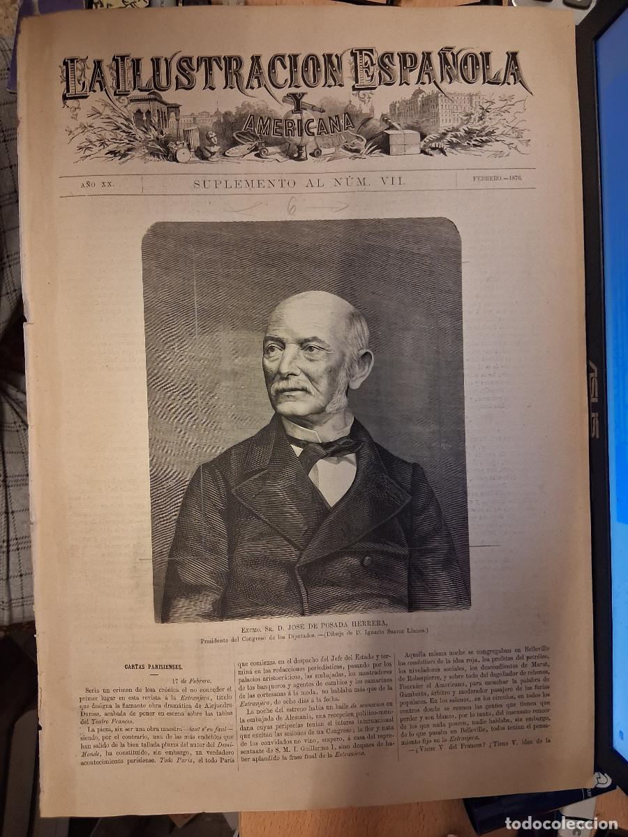 Coleccionismo de revistas y peri&oacute;dicos: ILUSTRACI&Oacute;N ESPA&Ntilde;OLA y AMERICANA, La (febrero 1876) art&iacute;culos y grabados&rdquo;Jos&eacute; de Posada Herrera Pres
