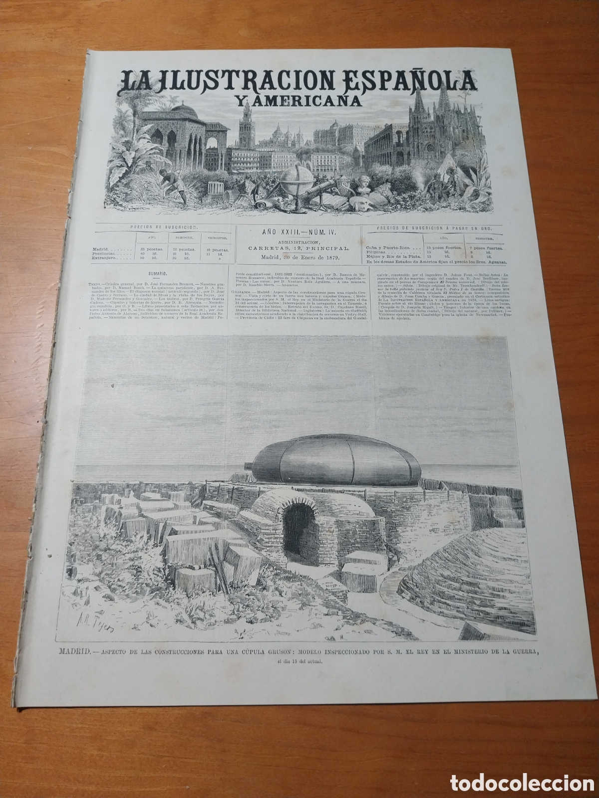 Coleccionismo de revistas y peri&oacute;dicos: REVISTA 1879 CUPULA GRUSON MADRID. EL FARO DE CHIPIONA.LIMA ANTIGUA PUENTE SOBRE RIO RIMAC