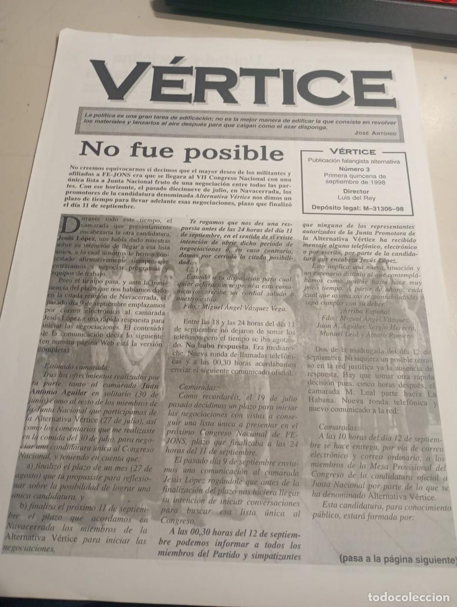 Coleccionismo de revistas y peri&oacute;dicos: BOLETIN FALANGISTA INDEPENDIENTE VERTICE. N&ordm; 3 REF. UR EST