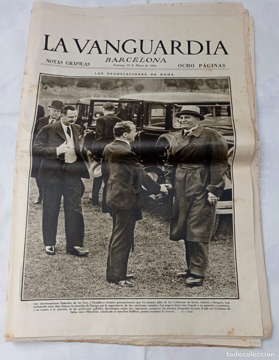 Coleccionismo de revistas y peri&oacute;dicos: LA VANGUARDIA , 8 P&Aacute;GINAS + EL PERIODICO 18 DE MARZO 1934