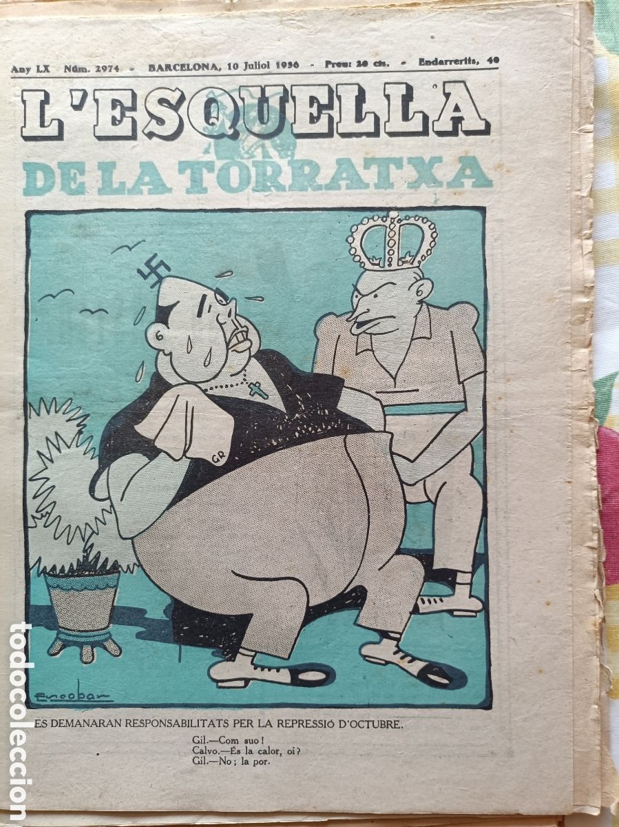 Colecionismo de Revistas e Jornais: L'Esquella de la Torratxa n&ordm; 2974 10 de juliol de 1936 Pre Guerra Civil Esquella