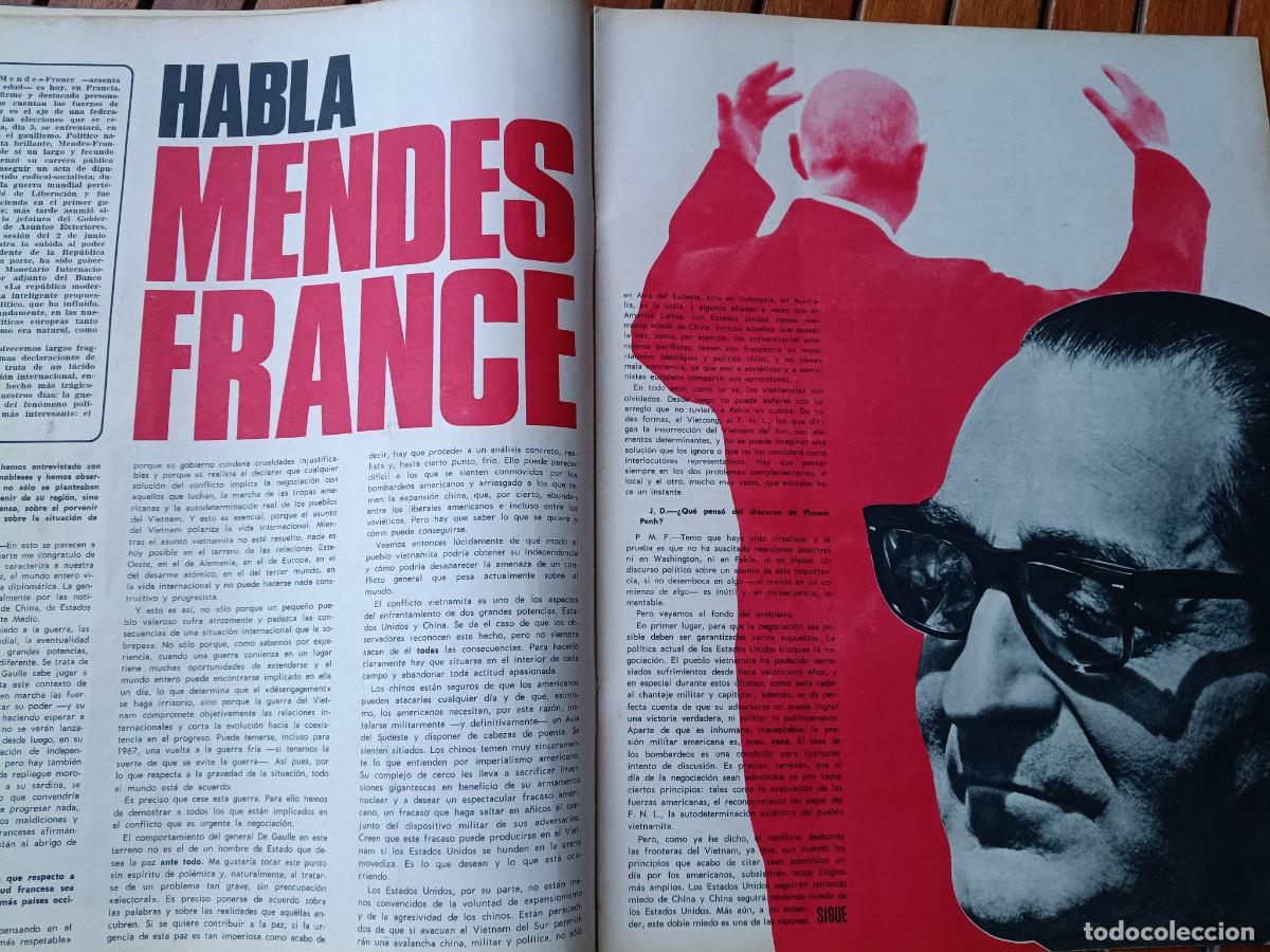 Coleccionismo de revistas y peri&oacute;dicos: ENTREVISTA A MENDES FRANCE, L&Iacute;DER DE OPOSICI&Oacute;N A DE GAULLE. 5 P&Aacute;GINAS DE TRIUNFO 1967