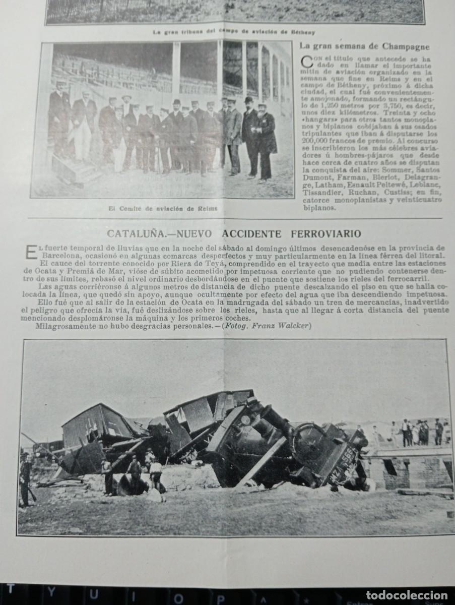 Coleccionismo de revistas y peri&oacute;dicos: REVISTA A&Ntilde;O 1909 ACCIDENTE DE TREN POR LAS LLUVIAS EN EL MARESME RIERA DE TEYA TEIA OCATA PREMIA MAR