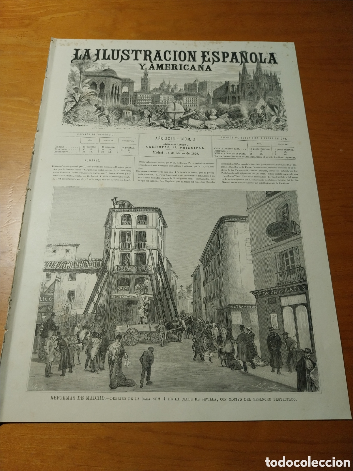 Coleccionismo de revistas y peri&oacute;dicos: REVISTA 1879 DERRIBO CASA CALLE SEVILLA DE MADRID ESCUELAS DOMINICALES.CASTELLON CONVENTO CARMELITAS