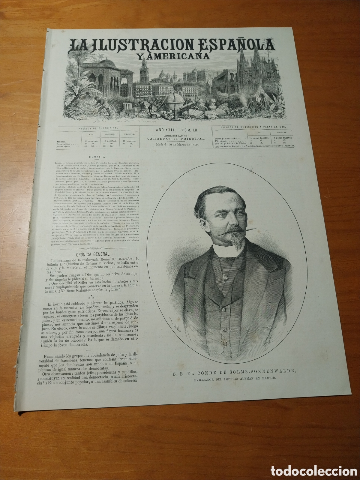 Coleccionismo de revistas y peri&oacute;dicos: REVISTA 1879 GUADALAJARA INAUGURACI&Oacute;N COLEGIO HUERFANOS MILITARES.TALAVERA DE LA REINA PADRE MARIANA