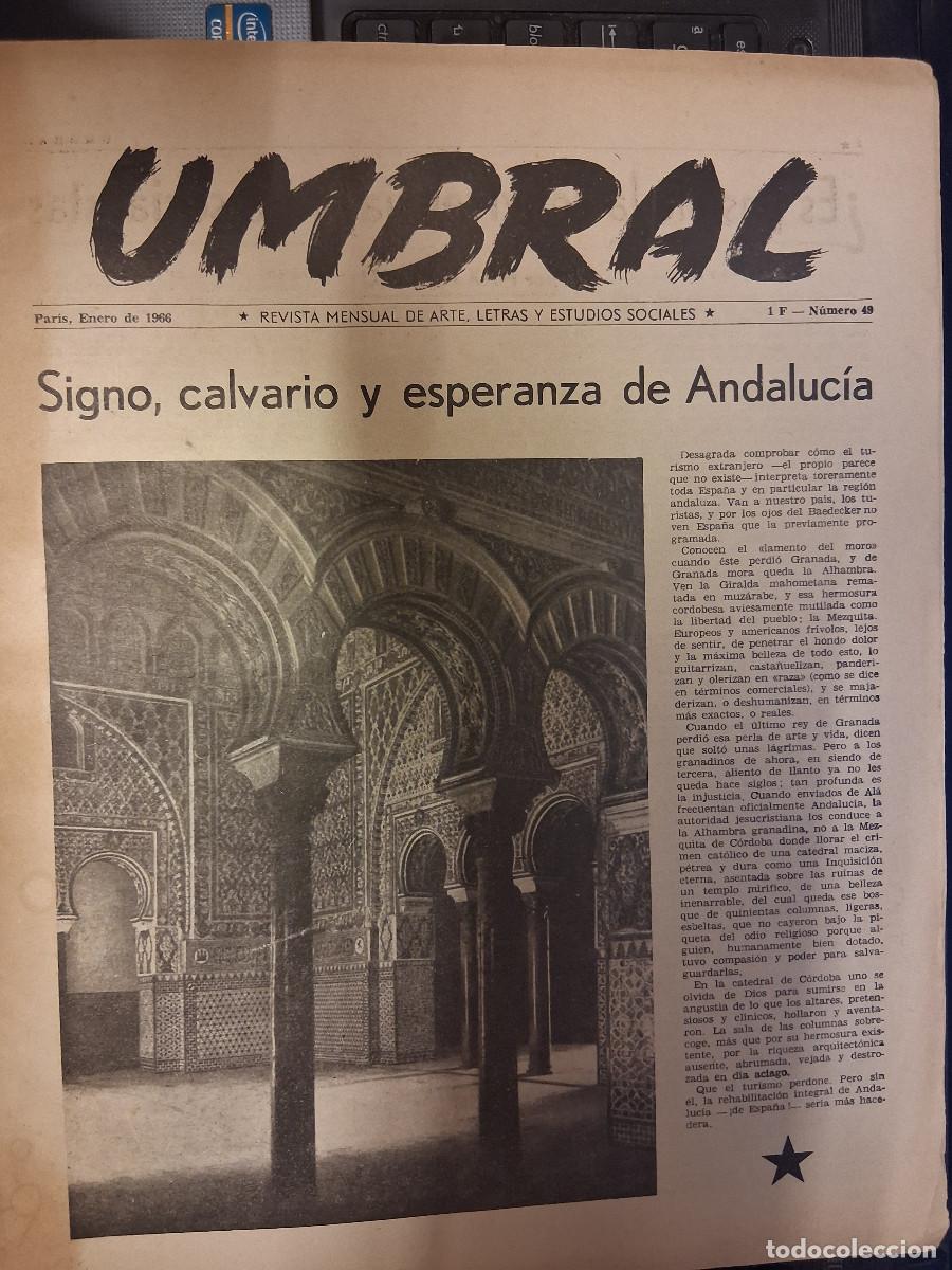 Coleccionismo de revistas y peri&oacute;dicos: UMBRAL (Revista mensual de arte letras y estudios) Par&iacute;s enero 1966, n&ordm; 49
