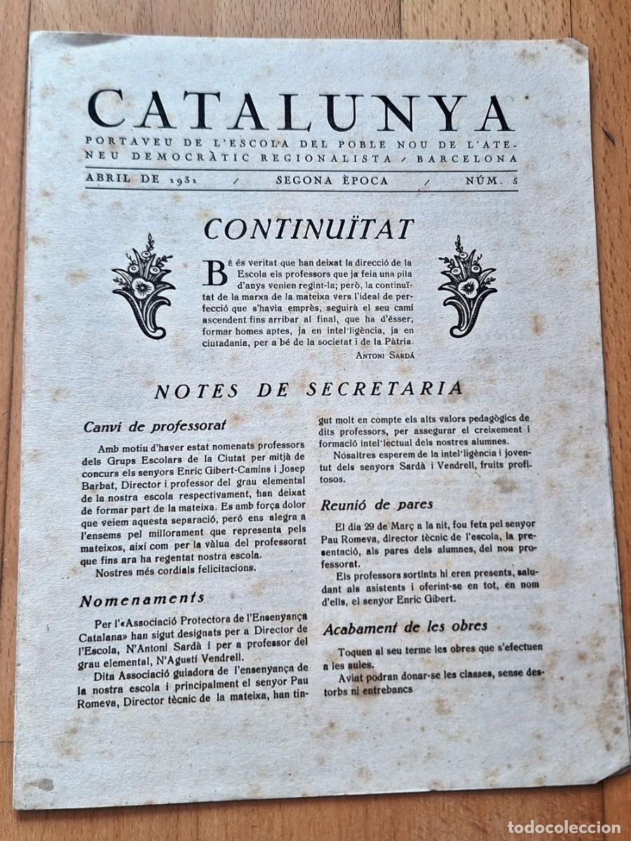 Coleccionismo de revistas y peri&oacute;dicos: REVISTA CATALUNYA - PORTAVEU DE L&acute;ESCOLA DEL POBLE NOU DEL ATENEU DEMOCRATIC REG.- ABRIL 1931