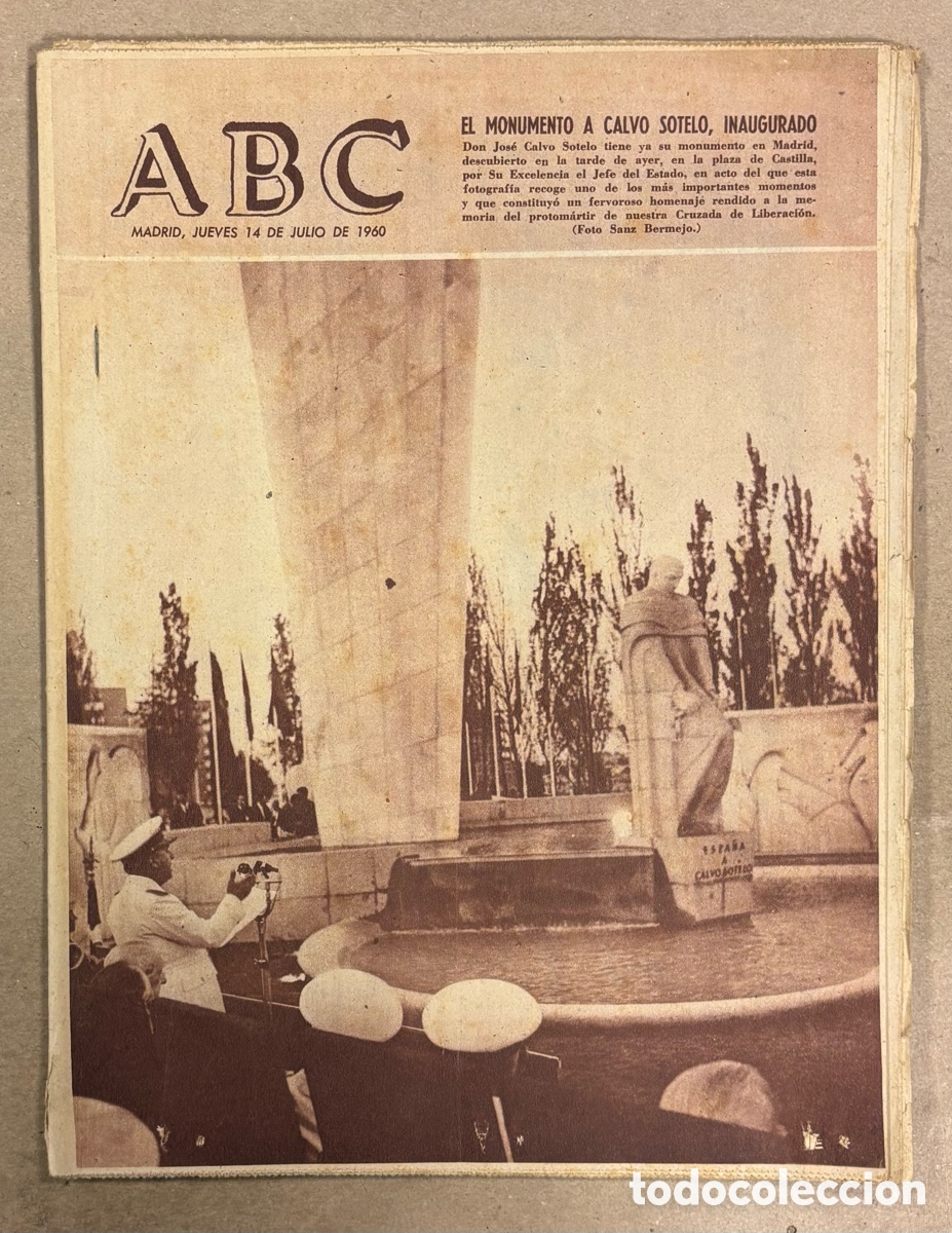 Coleccionismo de revistas y peri&oacute;dicos: ABC (14 JULIO 1960) INAUGURACI&Oacute;N MONUMENTO A CALVO SOTELO, MANOLO ESCUDERO TORERO,&hellip;