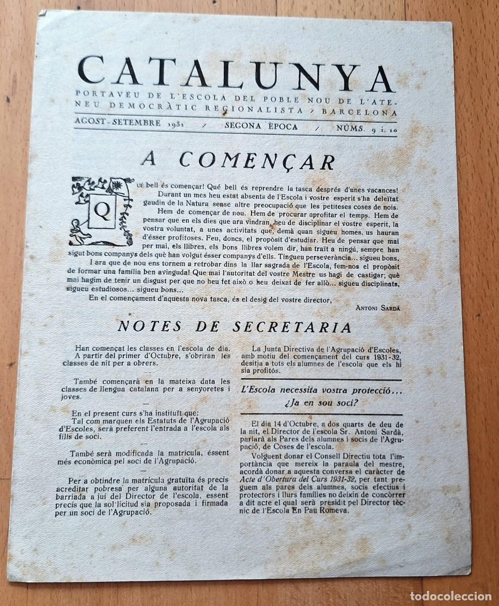 Coleccionismo de revistas y peri&oacute;dicos: REVISTA CATALUNYA - PORTAVEU DE L&acute;ESCOLA DEL POBLE NOU DEL ATENEU DEMOCRATIC REG.- AGOST/SEP 1931