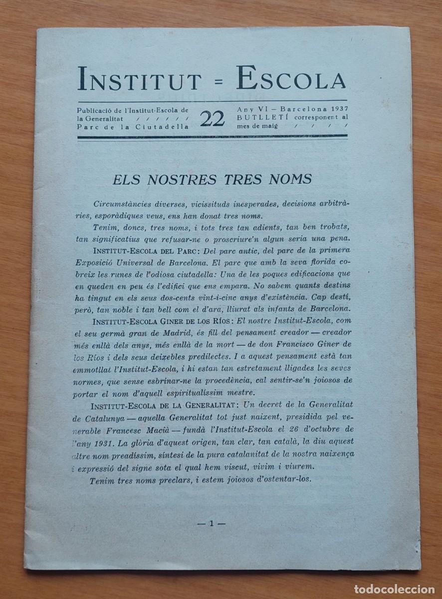 Coleccionismo de revistas y peri&oacute;dicos: REVISTA INSTITUT ESCOLA 1937 GUERRA CIVIL 1937 BARCELONA JOSEP M&ordf; JORI