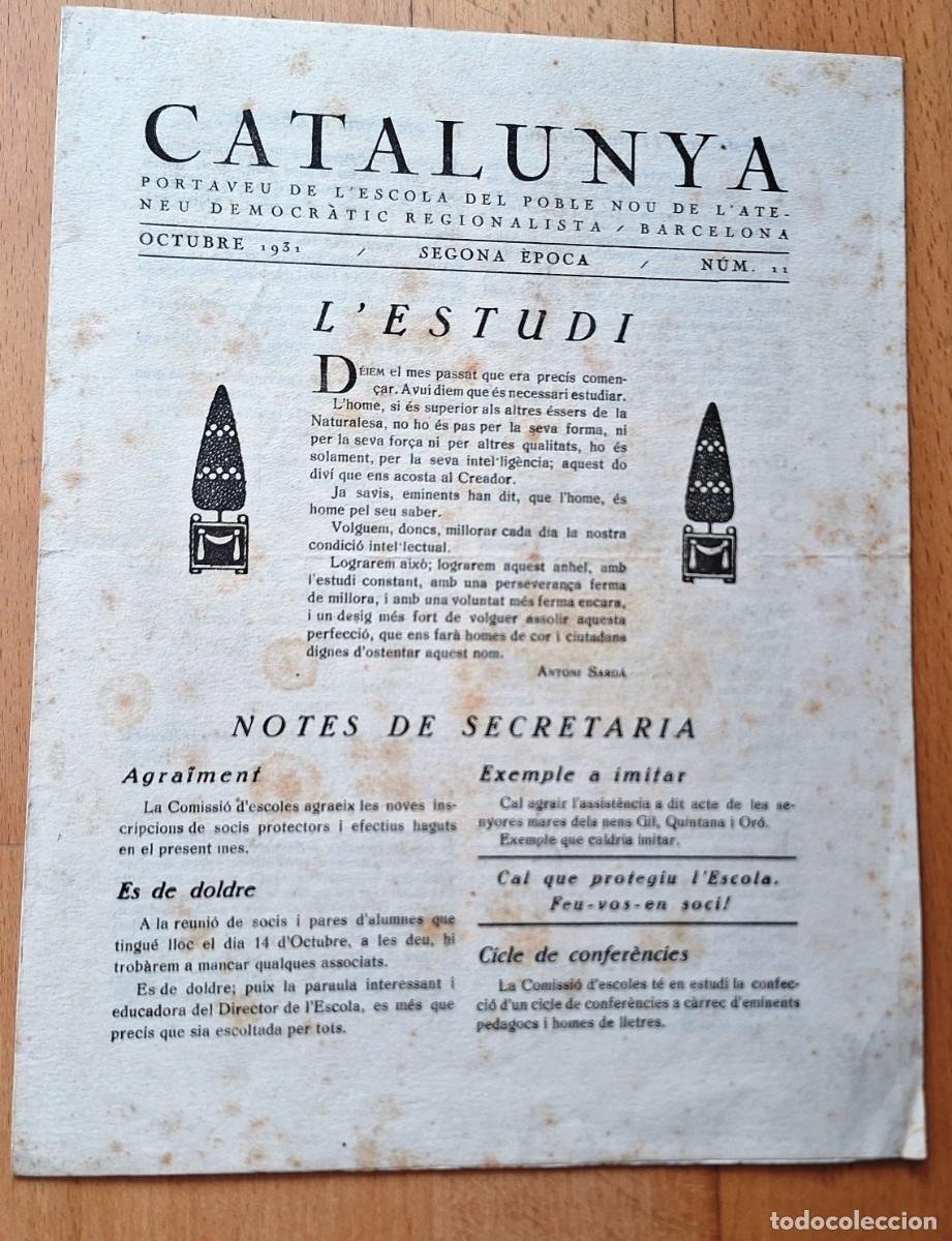 Coleccionismo de revistas y peri&oacute;dicos: REVISTA CATALUNYA - PORTAVEU DE L&acute;ESCOLA DEL POBLE NOU DEL ATENEU DEMOCRATIC REG.- OCTUBRE 1931