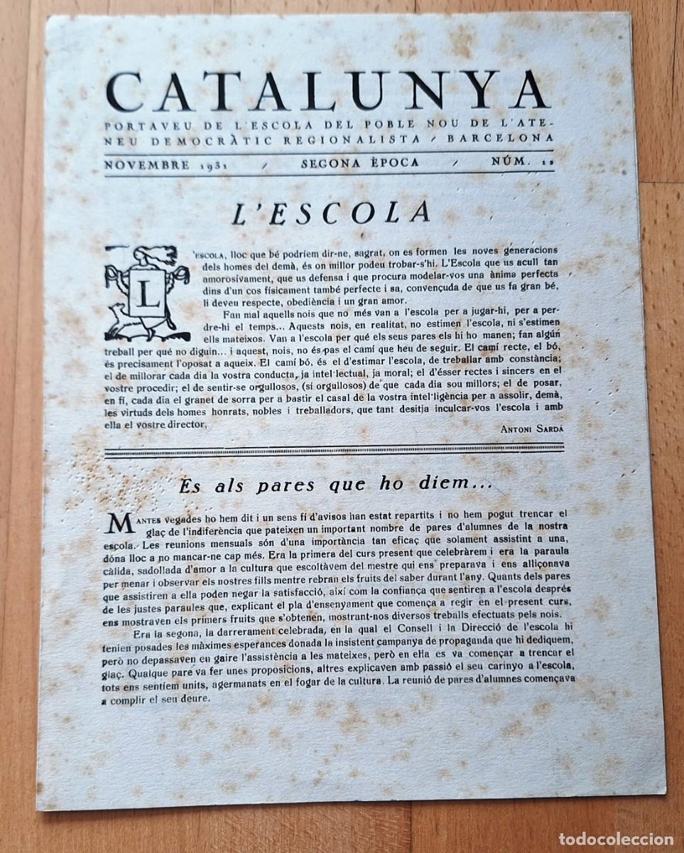 Coleccionismo de revistas y peri&oacute;dicos: REVISTA CATALUNYA - PORTAVEU DE L&acute;ESCOLA DEL POBLE NOU DEL ATENEU DEMOCRATIC REG.- NOVEMBRE 1931