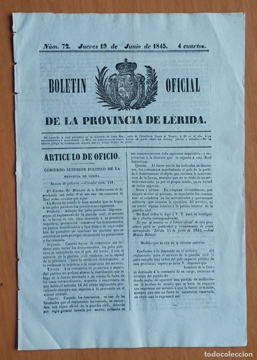Coleccionismo de revistas y peri&oacute;dicos: BOLETIN OFICIAL DE LA PROVINCIA DE LERIDA 1845