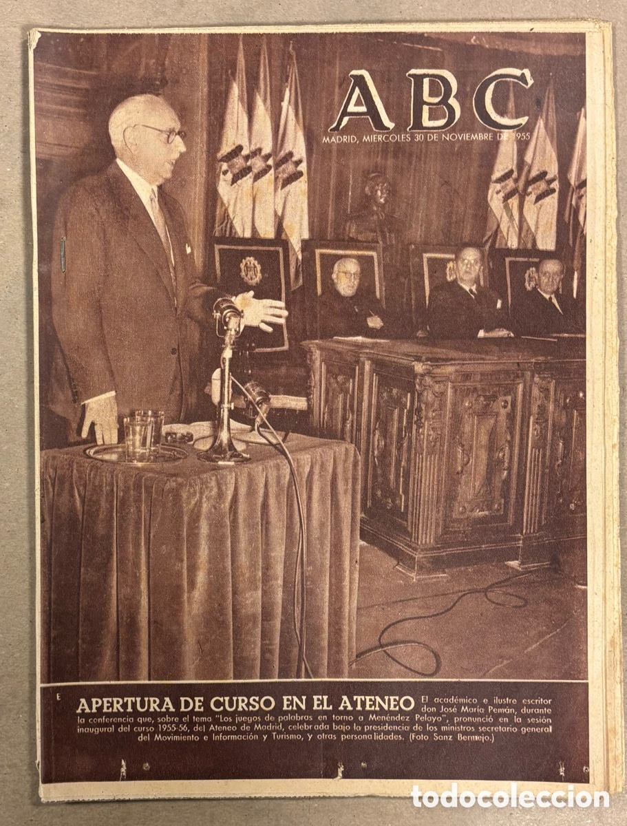 Coleccionismo de revistas y peri&oacute;dicos: ABC (30 NOVIEMBRE 1955) APERTURA CURSO EN EL ATENEO PEM&Aacute;N, TANGER, INGLATERRA 4-1 ESPA&Ntilde;A WEMBLEY