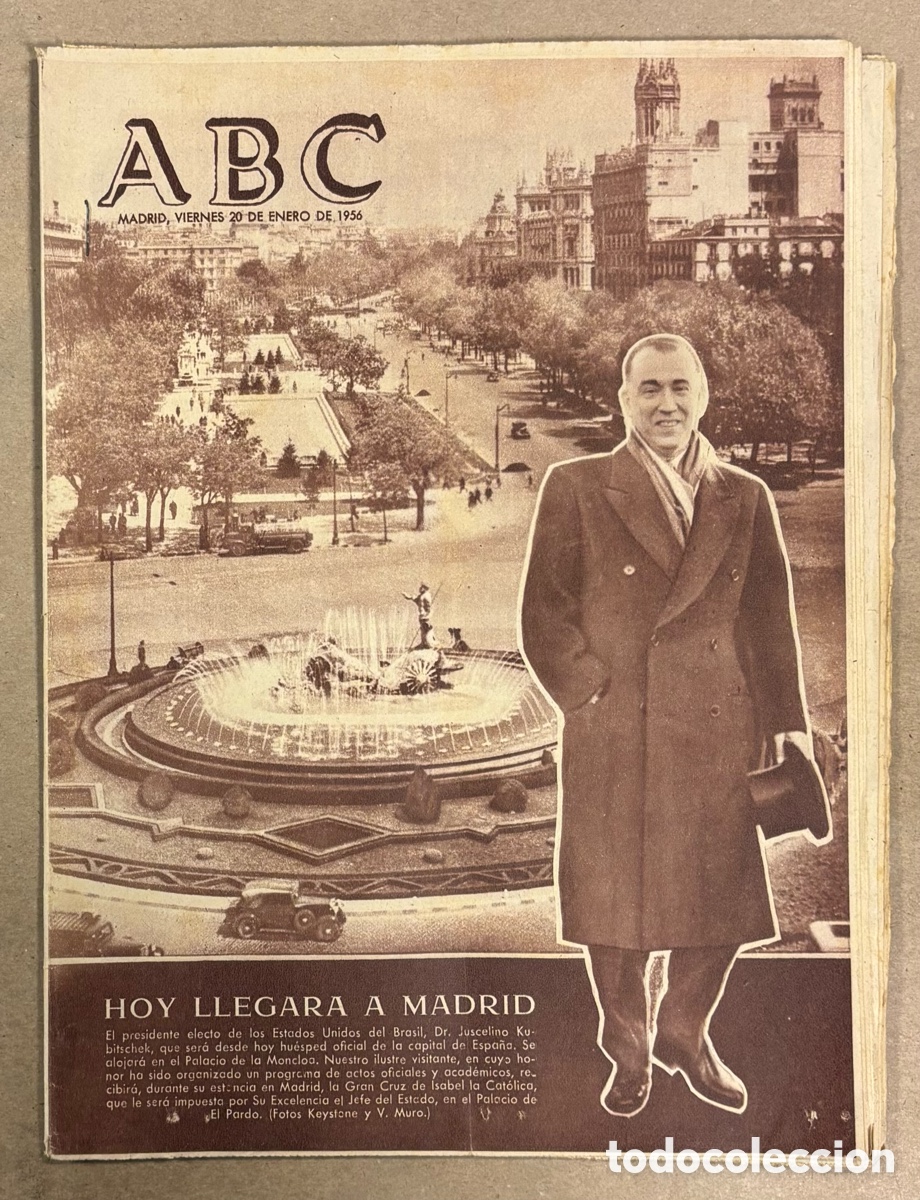 Coleccionismo de revistas y peri&oacute;dicos: ABC (20 ENERO 1956) PRESIDENTE BRASIL KUBITSCHEK EN ESPA&Ntilde;A, RESTAURACI&Oacute;N PUENTE TOLEDO, CONCHITA