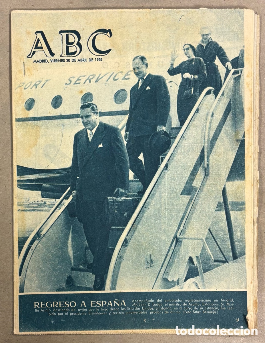 Coleccionismo de revistas y peri&oacute;dicos: ABC (20 ABRIL 1956) MINISTRO MART&Iacute;N ARTAJO REGRESA A MADRID, REAL MADRID 4-2 MILAN COPA EUROPA