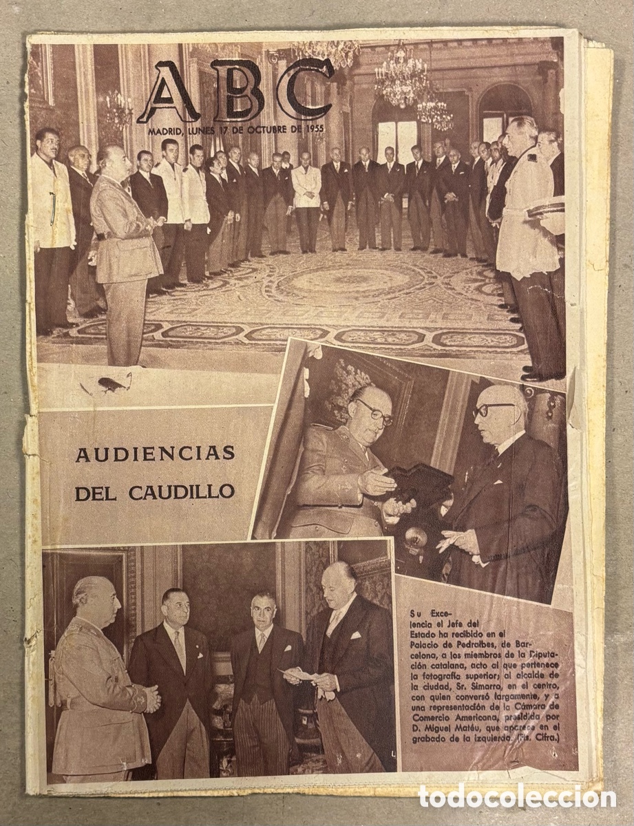 Coleccionismo de revistas y peri&oacute;dicos: ABC (17 OCTUBRE 1955) AUDIENCIAS DEL CAUDILLO, PATRONA SECCI&Oacute;N FEMENINA, UNIVERSIDAD LABORAL GIJ&Oacute;N