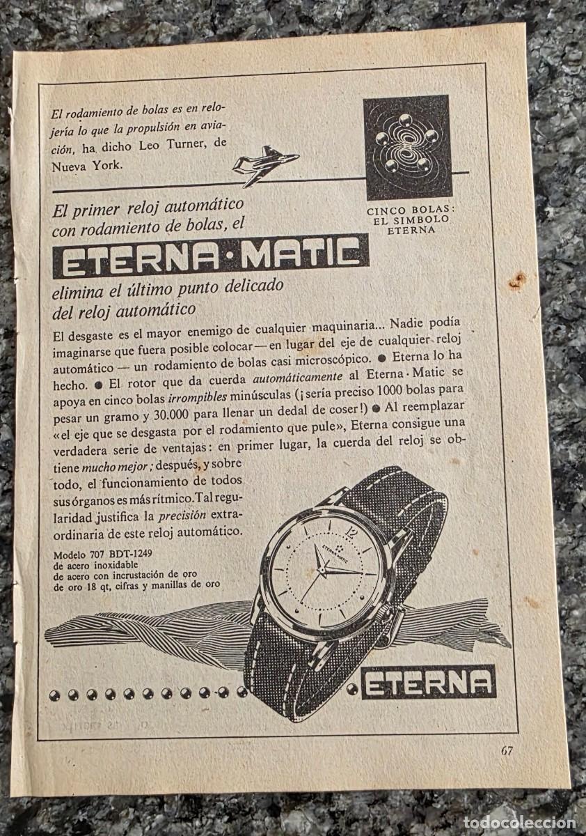 Coleccionismo de revistas y peri&oacute;dicos: ANTIGUO ANUNCIO RELOJES ETERNA